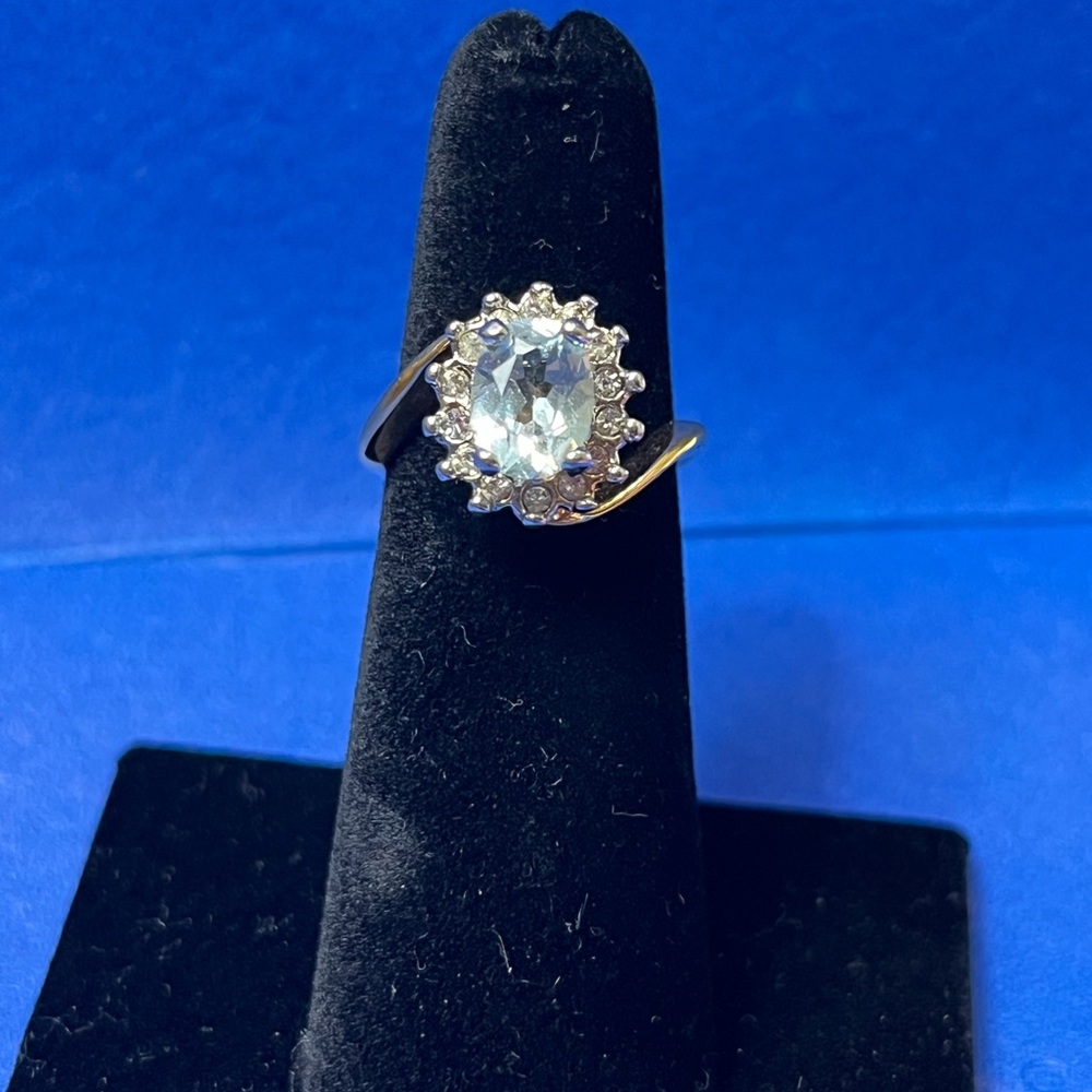 NWOT, 18 karat gold electroplated (GEA) genuine Aquamarine.  Sz 4.5